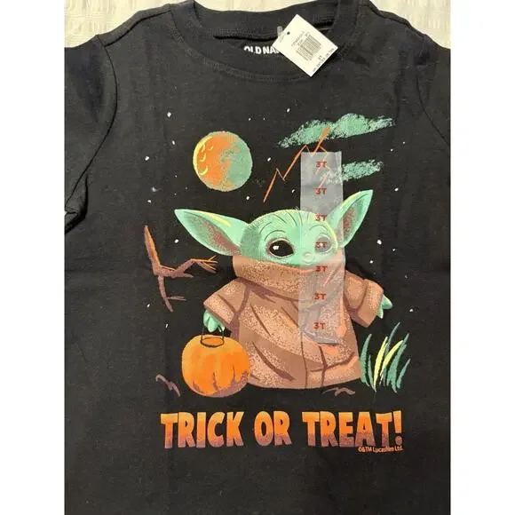 NWT Lot of 2 Old Navy Baby Yoda Halloween Pumpkin Graphic T-shirts 3T - Picture 4 of 6